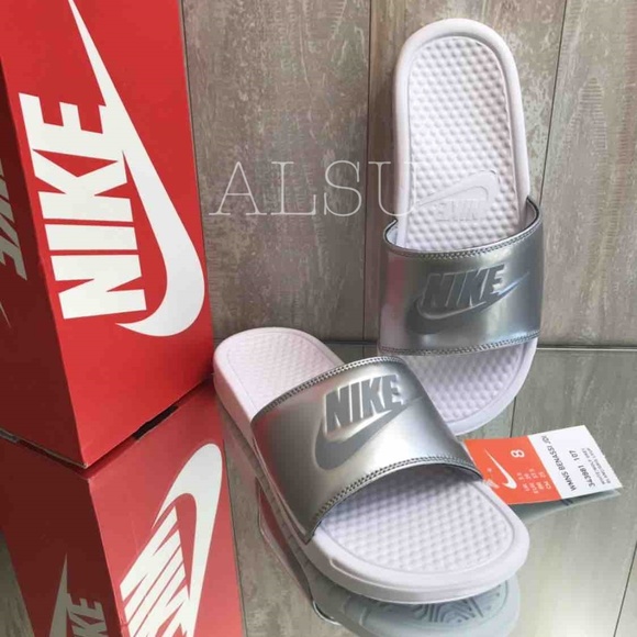 NWT Nike Benassi JDI White Silver W AUTHENTIC - Picture 6 of 8